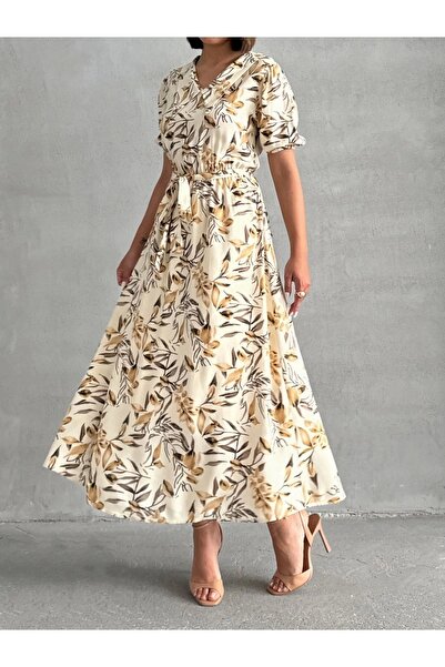 URİS Rochie de damă cu mânecă scurtă, lungime midi, cu opțiune de guler pentr...