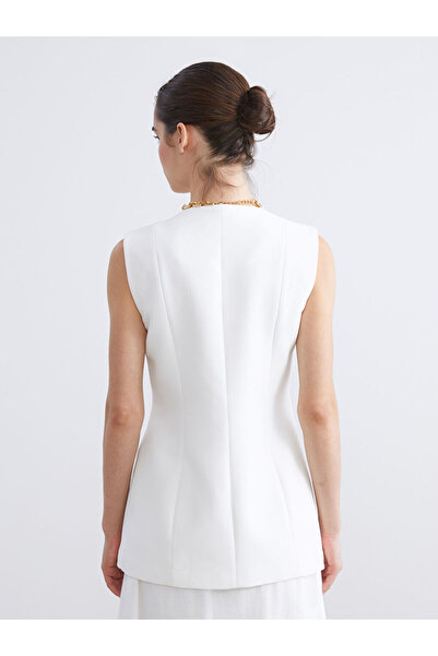 LC Waikiki Ekru V Yaka Kadın Klasik Yelek