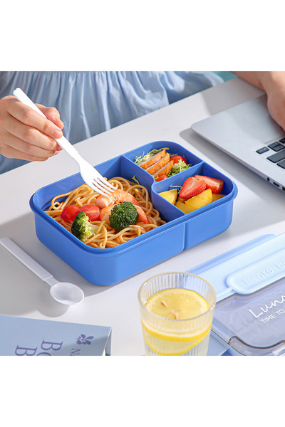 SUMAKA Lunch Box 1450ml 3 Compartments Student Sealed Adult With Spoon And Fork Leak Proof Microwavable