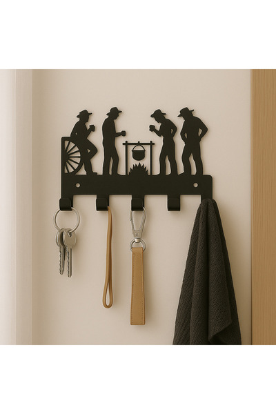LUNOART Breloc metalic cu siluetă de cowboy modern |   Organizator decorativ ...