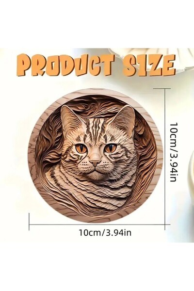 esdekor 10X10Cm 8 Piece Cork Coaster Set, Carved Cat Pattern, Hand Washable