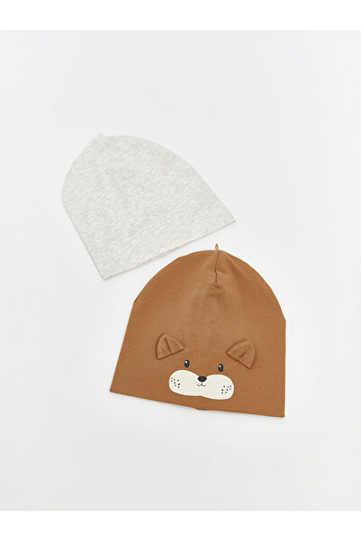 LC Waikiki Kahverengi Baskılı Erkek Bebek Bere 2'li