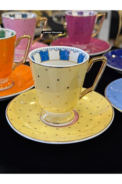 Kosova AYAKLI PUANTİYELİ 6 KİŞİLİK RENKLİ KAHVE FİNCAN TAKIMI (FNC32)