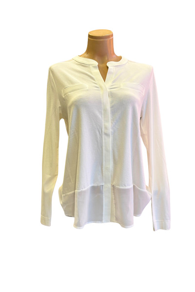 Miss Bluebelle Ekru Gizli Düğmeli Katlanabilir Kollu Şifon Detaylı Pamuklu Bluz & Hırka & Gömlek