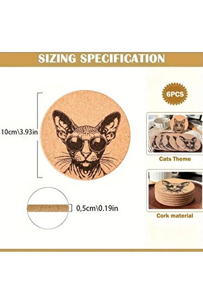 esdekor Cats 6 Pack Handmade Engraved Cool Cat Korka Sixs