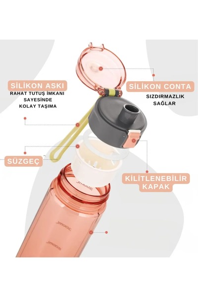 tüftürük TKK 550ml Tritan Water Bottle with Strawless Comfortable Drinking Lockable Lid and Carrying Handle