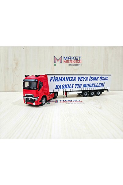 Maket 30 cm uzunlukta 1/50 ölçek KIRMIZI RENAULT T TIR MAKETİ (firma ismi yaz...