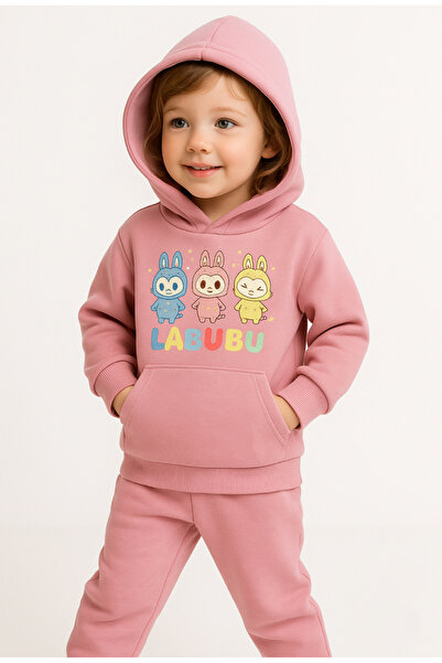 KGN GİYİM Girl's Clothing Hooded Winter Set with Wool Inside