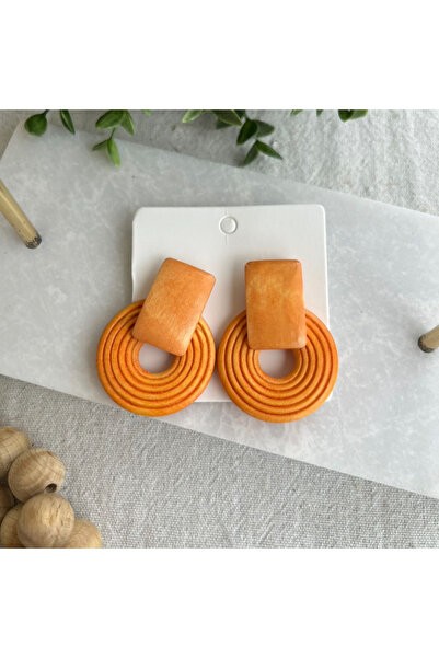 Trevi Accessories Turuncu Daire Ahşap Küpe