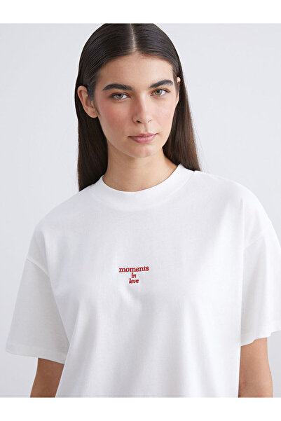 LC Waikiki Ecru Crew Neck Printed Women's T-Shirt