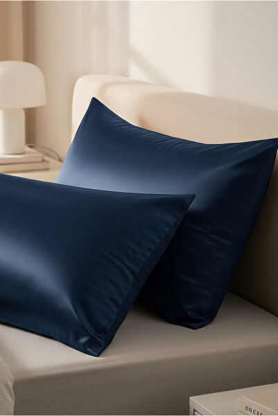 pistore Navy Blue Silk Satin Pillowcase 50 X 70 Set of 2