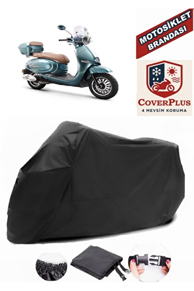 CoverPlus Siyah Kuba Brilliant 125 Pro Motorsiklet Brandası,Motor Örtüsü Bağlantı Tokalı Premium Kalite