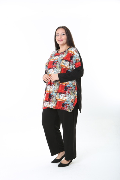 XL Modam Women's Lycra Wool Viscose Front Patterned Plus Size Tunic