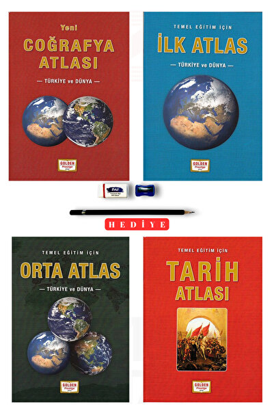 Ema Kitap Coğrafya - Tarih - İlk Atlas ve Orta Atlas 4'lü Set (Kalem Seti Hed...