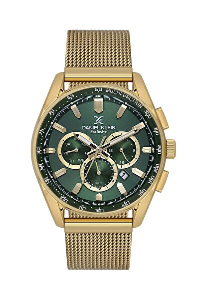 Daniel Klein Yeşil Gold Fonksiyonlu Takvimli Hasır Kordonlu Erkek Kol Saati