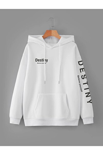 my feminen هوديي للجنسين بتصميم بسيط مطبوع بغطاء رأس جيب قصة فضفاضة سويت شيرت...