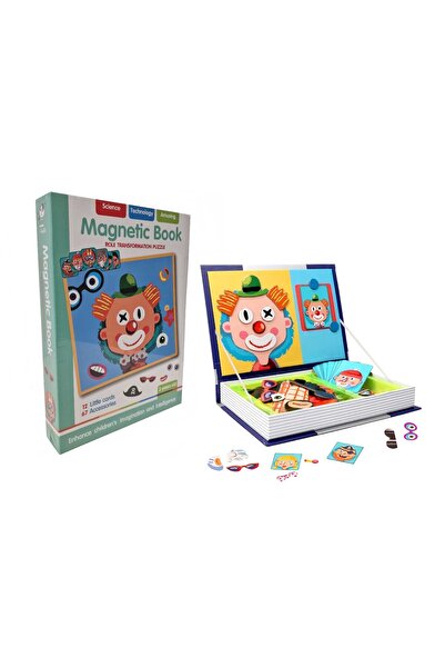 Picodino Magnetic Book with Funny Faces – Funny Faces Educational Puzzle with 67 Accessories and 12 Cards