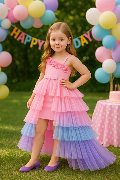 NA ADDESIGN فستان سهرة للفتيات من التول ذو طبقات واحدة على الكتف - فستان وردي...