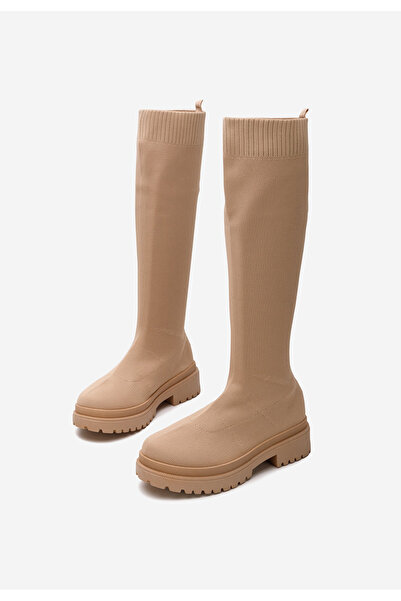 B T Shoes Khaki dámské ponožkové kozačky Olvera