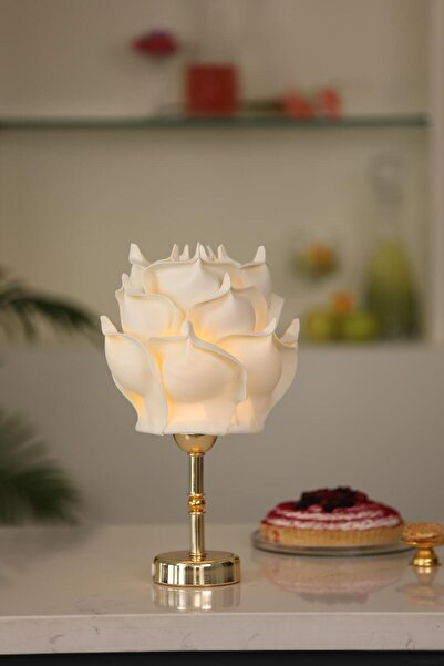 Maison Avf Krem Eva Gül Tasarım Kablosuz Şarjlı Masa Lambası - Alt Uzun Parla...