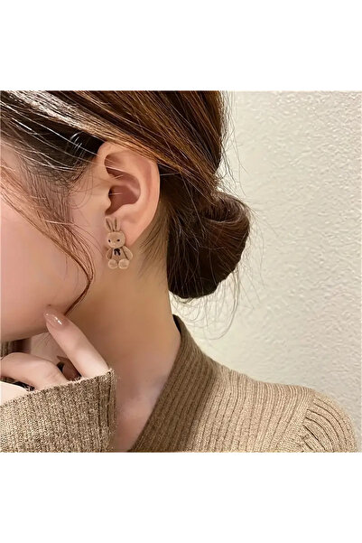 MAVIGOK Sevimli kahverengi haki hayvan küpe Peluş tavşan ayı küpeler kızlar için hediye olarak uygun