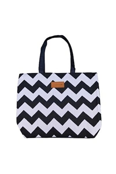 OEM Geanta dama de umar, pentru plaja, alb/negru, 42 x 33 cm