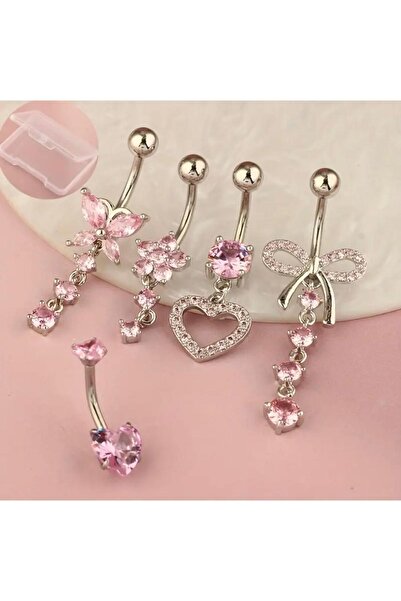 bag and shine Kalp, Kelebek ve Fiyonk Tasarımlı 5’li Göbek Piercing Seti Kutulu