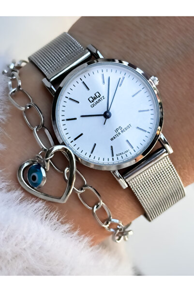 Q&Q Brand Wicker Cord Simple Stylish Model Silver Color Women's Wristwatch Bracelet