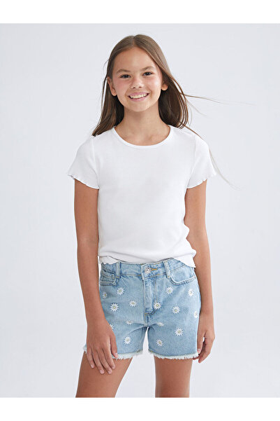 LC Waikiki Indigo Floral Girls' Jean Shorts