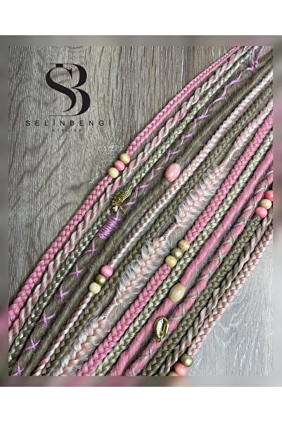 Selin Bengi Πλεκτή αγκράφα 15 ιμάντων Rasta Mix 50cm - Ανοιχτό ανθρακί καστανόχρωμο Mix Platinum & Dusty Rose Mix Platinum