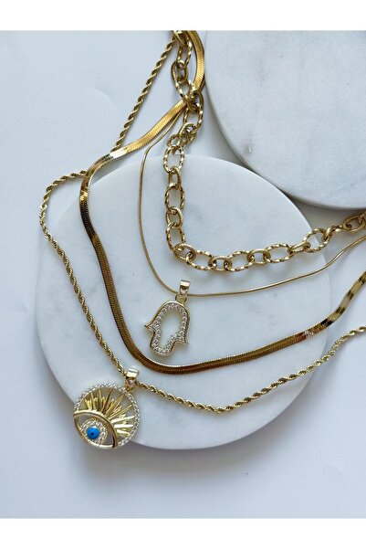 CHARMLUCKY Steel Multi Necklace Set