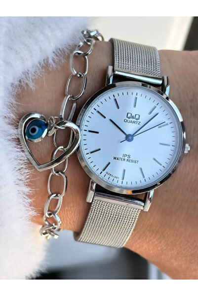 Q&Q Brand Wicker Cord Simple Stylish Model Silver Color Women's Wristwatch Bracelet