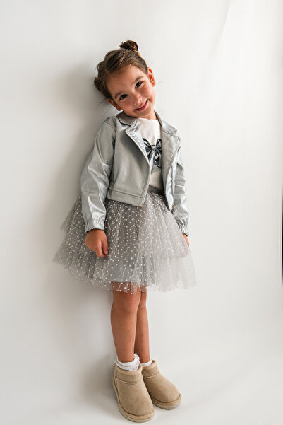 ministok Silver Jacket Tutu Skirt Blouse Triple Girl's Set