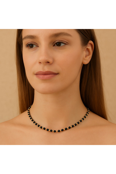 Ralp Moda 6 mm Siyah İnci Kadın Kolye 40 cm