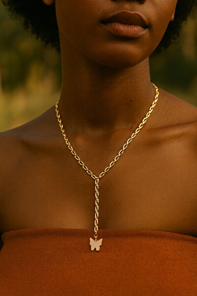 Ralp Moda Trend Model Y Necklace with Butterfly Figure Pendant Necklace Pink ...