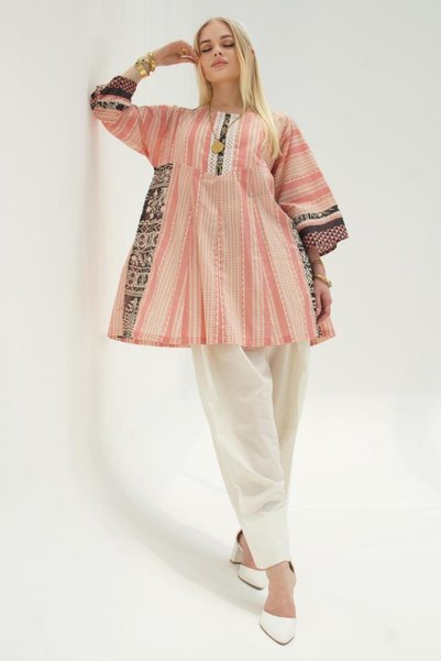 MEEMSEEN INDEPENDENT Blush Tribal Stripe Kurti