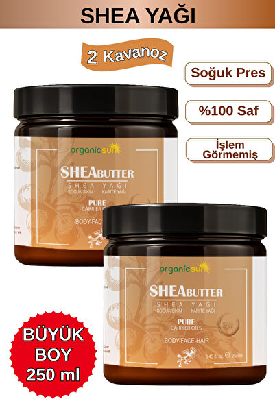 Organicsun Shea Yağı 250 ML x 2 Adet | %100 Ham, Soğuk Pres Shea Butter Karit...