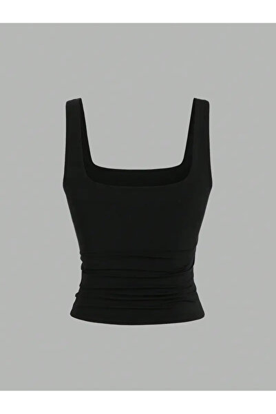 KİM Kİ O Women's Slim Fit Square Neck Tank Top - Breathable Stretchy, Solid Color Casual