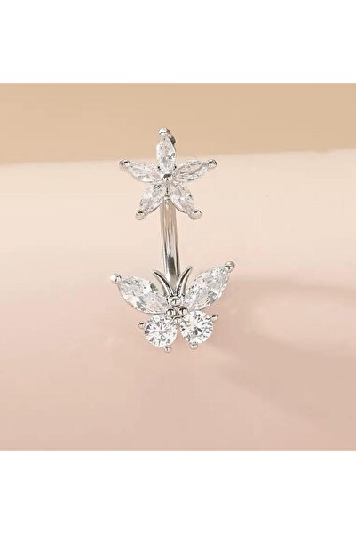 bag and shine Kelebek ve Çiçek Detaylı Göbek Piercing