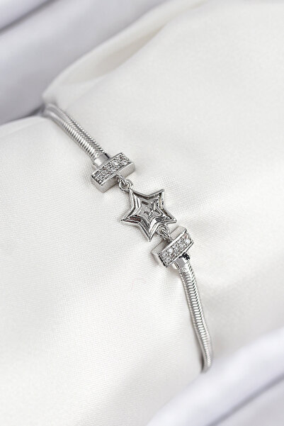 TJ Brass Zircon Stone Star Model Silver Color Women's Bracelet Tj-Bb7902