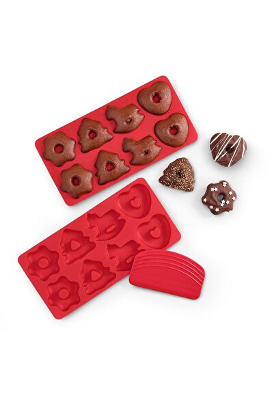 Tchibo 2 Pieces Silicone Mini Gingerbread Baking Mats, Red