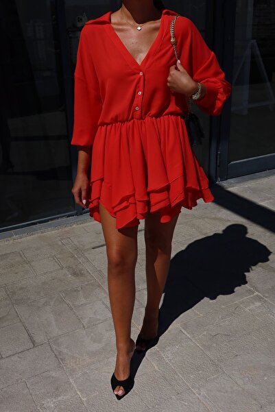 Özge Özgenç Shirt Collar Premium Chiffon Dress