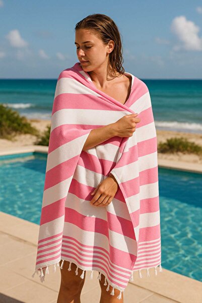 merland benvecocuk Mimoza Unisex Peshtemal Beach Towel 100X180 cm & # 37;100 Cotton Soft Pink-Light Pink