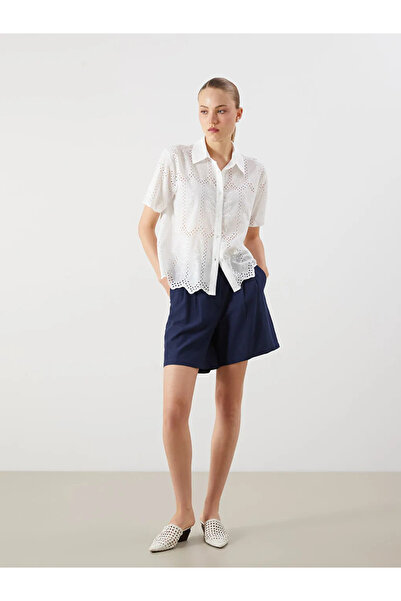 LC Waikiki Navy Blue Women's Shorts with Belted Waist