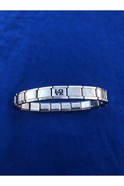 fmaccessoriess Italian Steel Love Written Charmli Bracelet Black Laser Printed Fmaccesori̇es