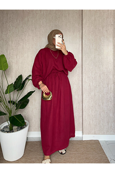 Moda Lippa Cherry Rot Muslin Skirted Elasticated Sleeve Loose Fit Set