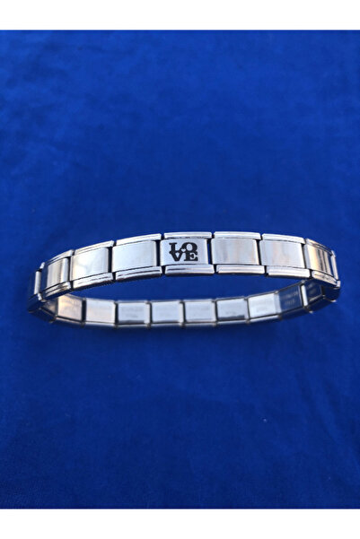 fmaccessoriess Italian Steel Love Written Charmli Bracelet Black Laser Printed Fmaccesori̇es