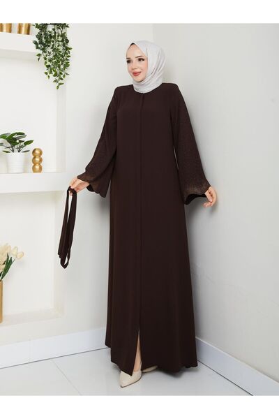 Zeynep Tesettür Kolu Lazer Kesim DMS Taş Ferace - Acı Kahve