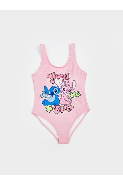 LC Waikiki Stitch and Angel Printed Girls' Swimsuit