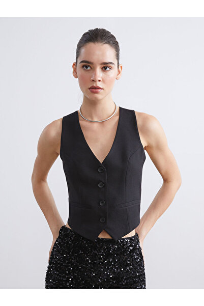 LC Waikiki Black V-Neck Women's Classic Vest